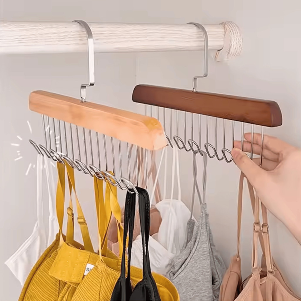 Suporte Organizador de Armário Cabide De Madeira para Pendurar Com Gancho