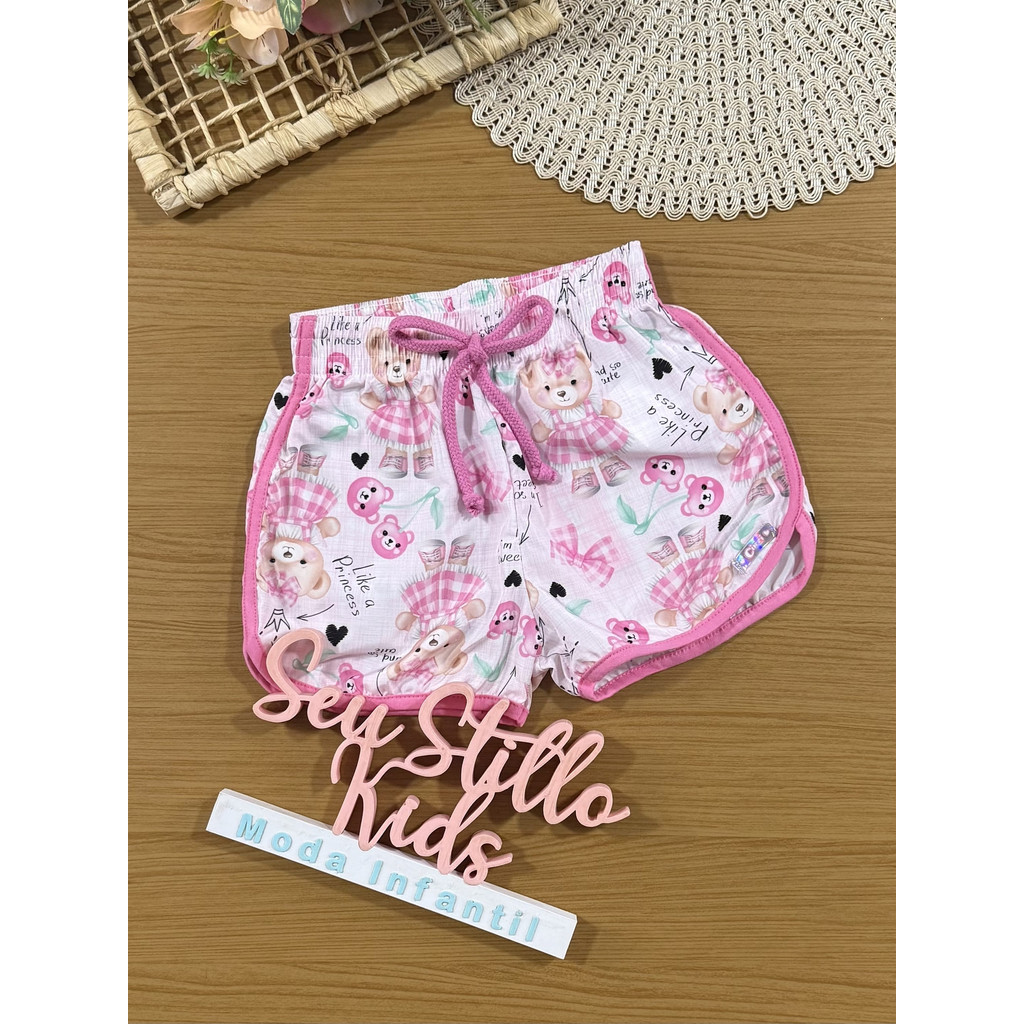 Shorts Infantil Cinti Verão Rosa Ursinha