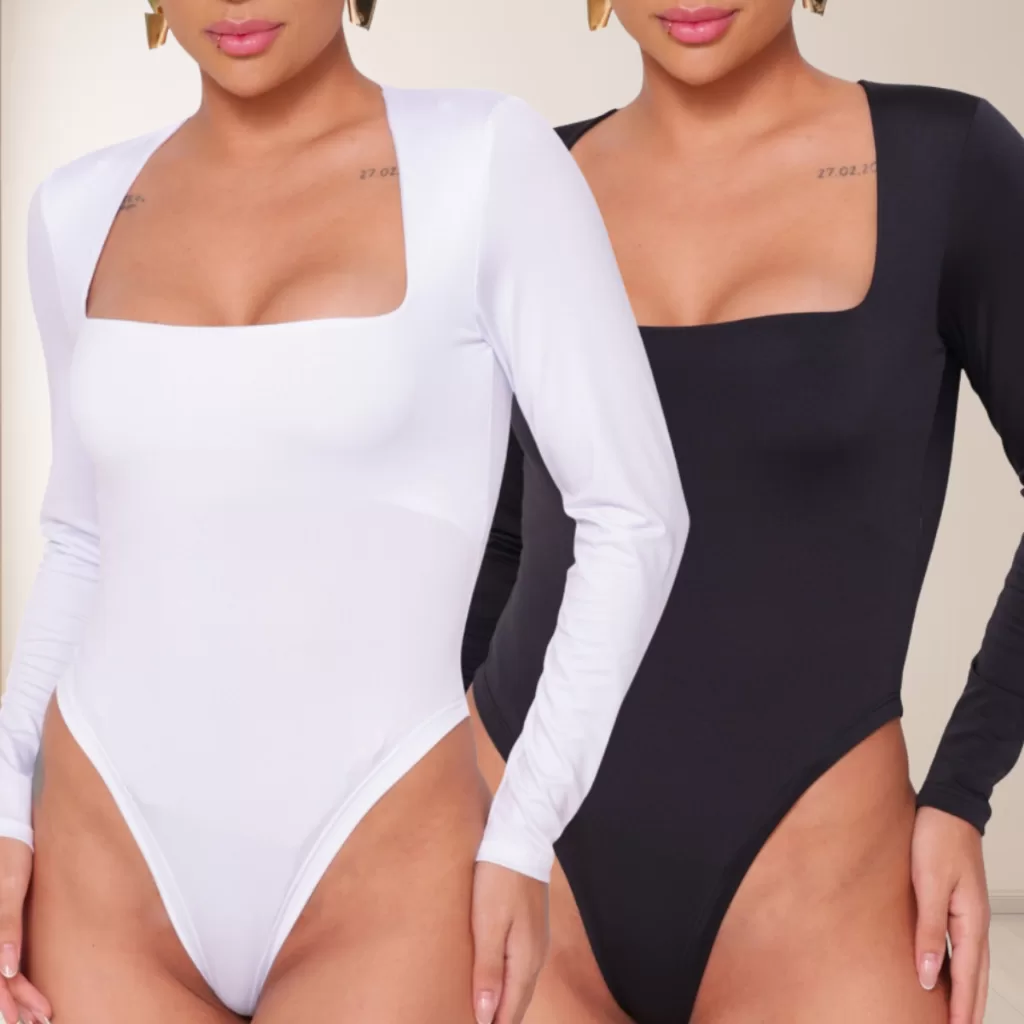 KIT 2 Body Manga Longa Feminino Decote Quadrado Suplex Bory Inverno Bori Segunda Pele Blusa Frio