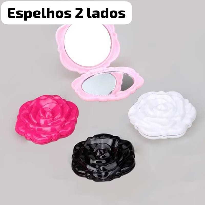 Espelho de Bolsa Duplo Rosa 6,5cm | Portátil Redondo de Maquiagem