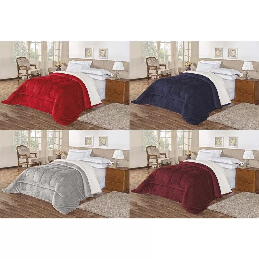 Coberdrom Edredom Pele De Carneiro Casal Queen Sherpa DuplaFace