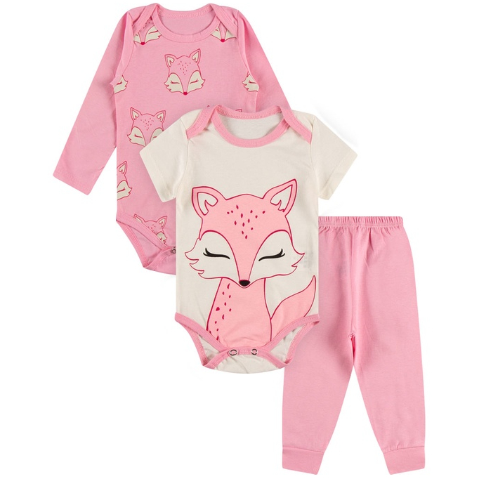 Kit Roupa De Bebe 3 Peças Body Manga Longa e Curt
