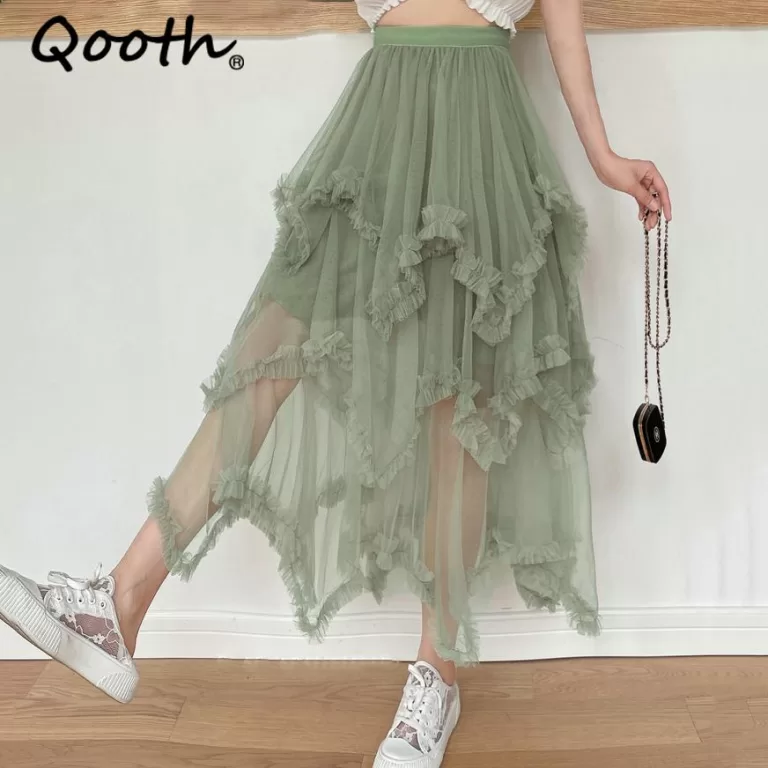 Qooth Women 10 Color Asymmetrical Tulle Ball Gown 