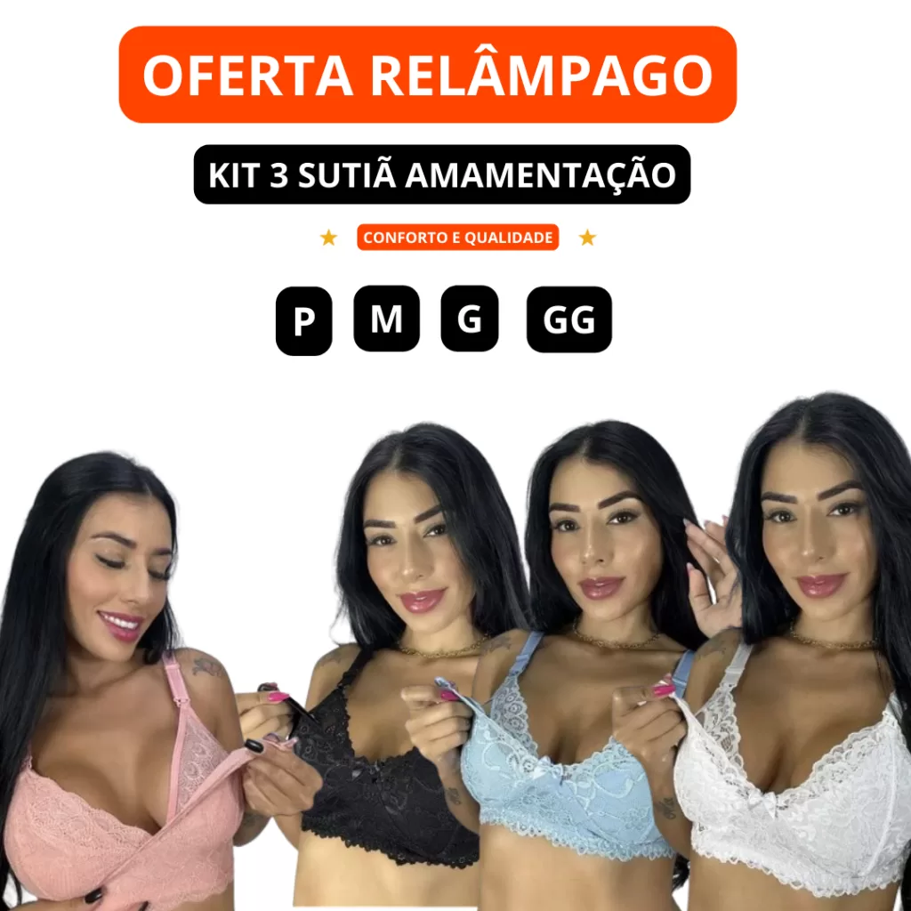 Kit 3 Sutiã Amamentação Reforçado Maternidade Sem Bojo De Renda Gestante e Pós Parto ENVIO IMEDIATO