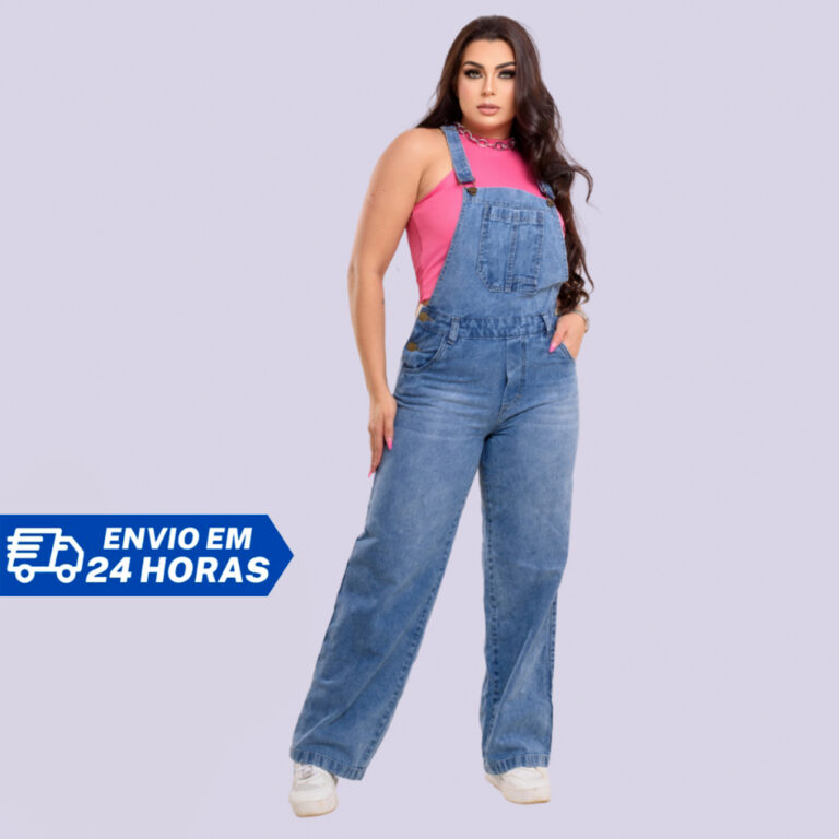 Jardineira Calça Wide Leg Macaquinho Cintura Alta