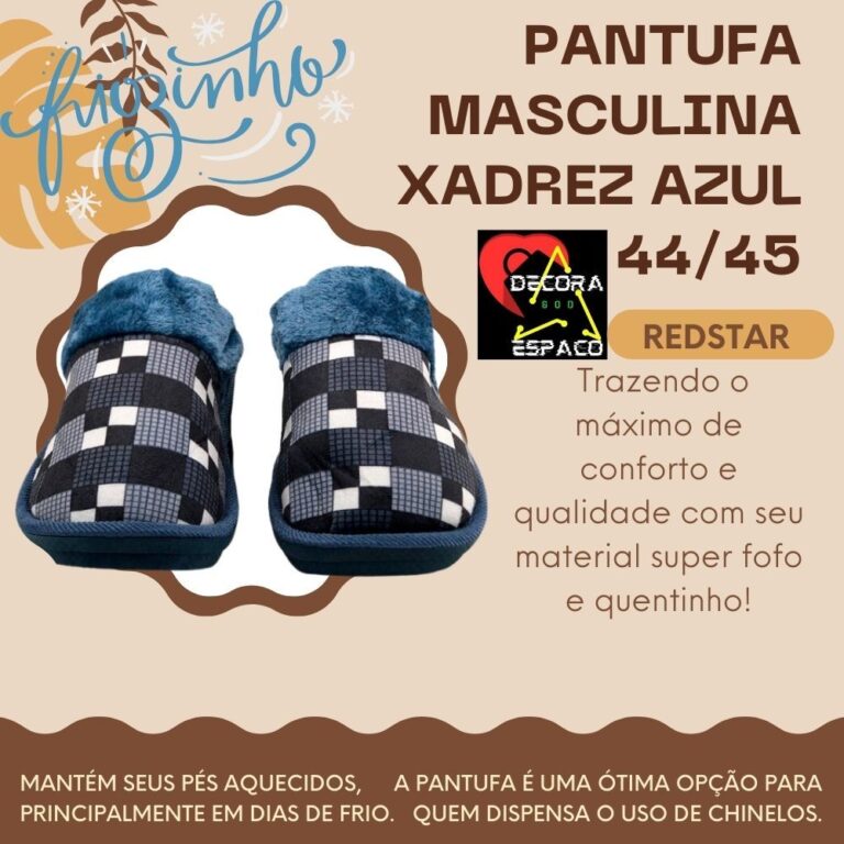 Pantufa Masculina Xadrez Peluciada Chinelo De Quar