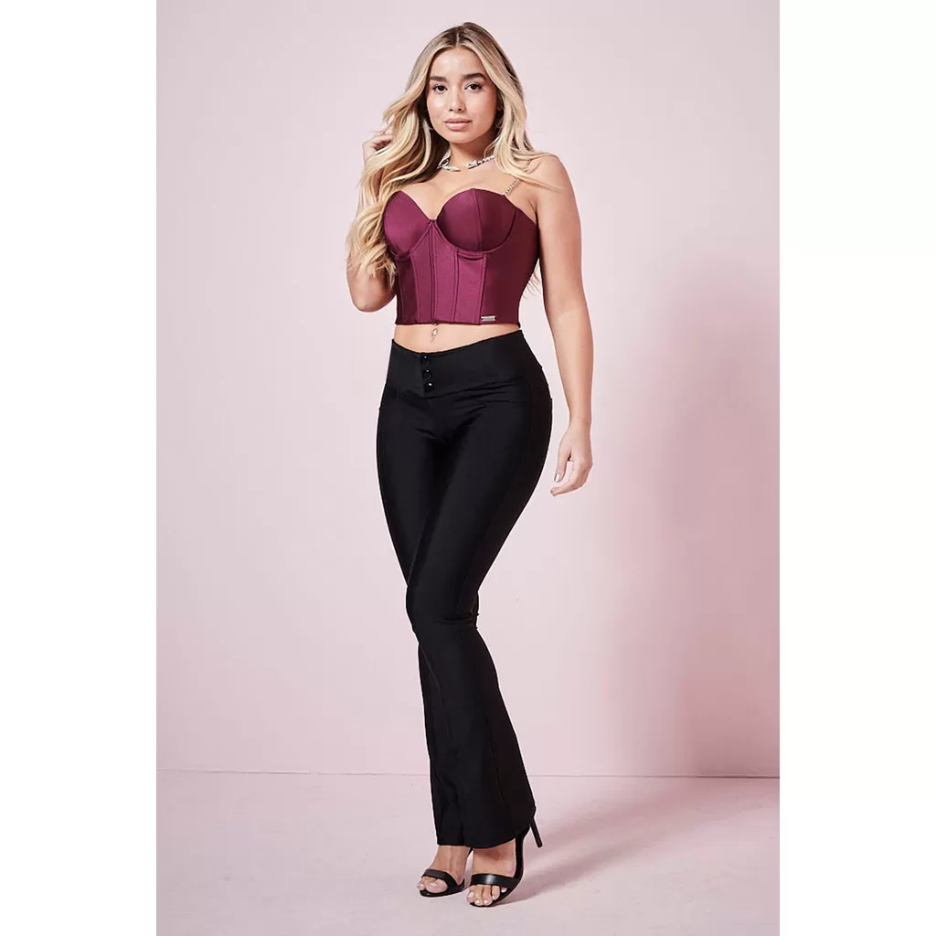 Calça Feminina Up Glam Flare Três Botões Planet Girls Preto