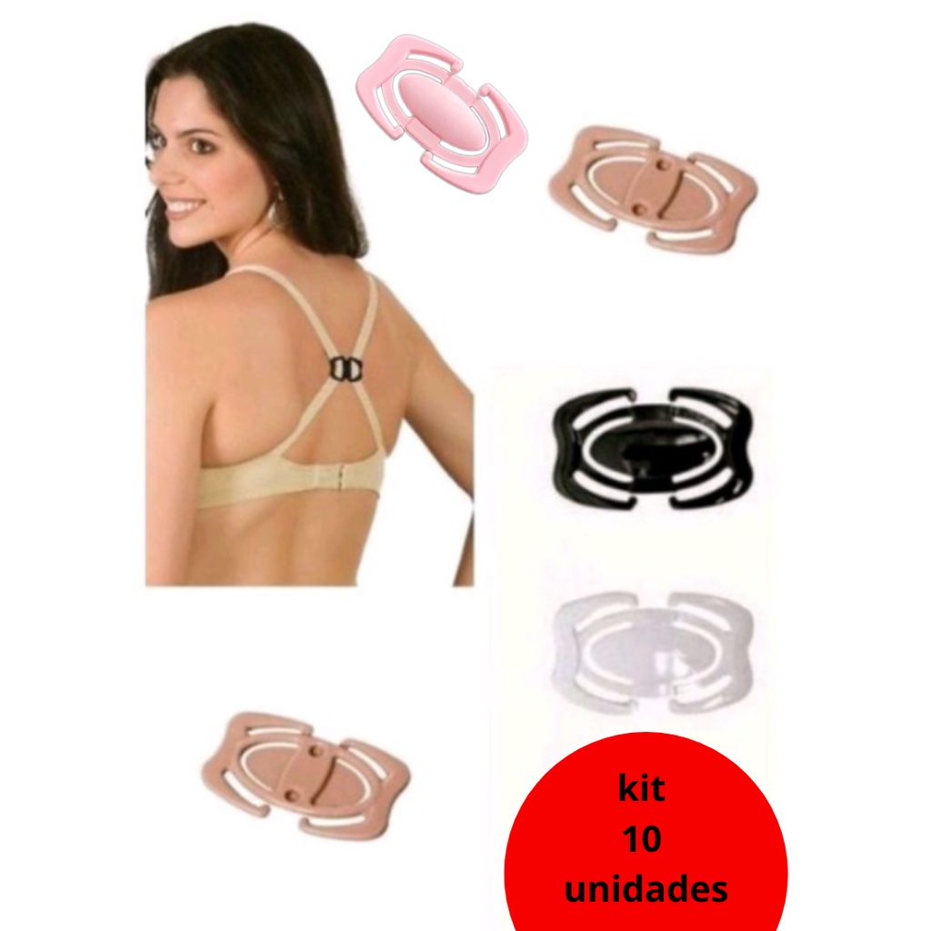 kit 10 Clips de Sutiã Esconde e Junta Alças e Realça Seios Unificador Clipe Plug Unificador de Alças