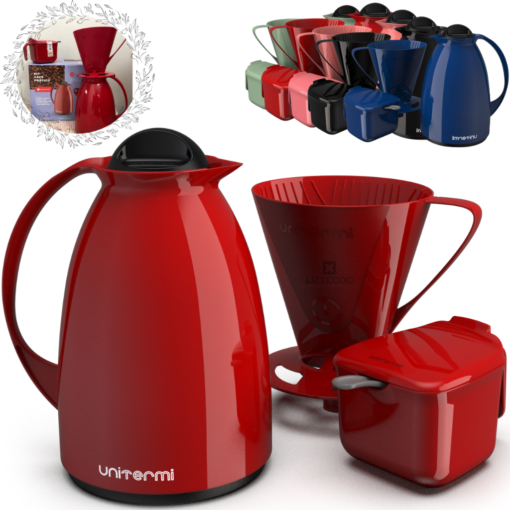 Kit Café Super Pratico Com Garrafa Térmica + Açucareiro Com Colher + Suporte para Filtro UNITERMI Va