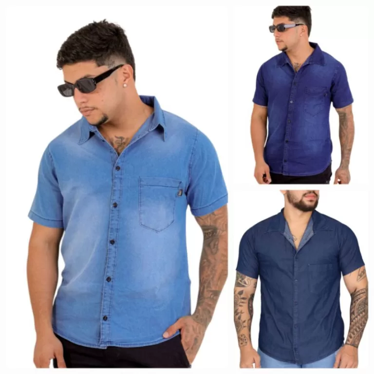 Camisa jeans masculina social com botões, camisa 