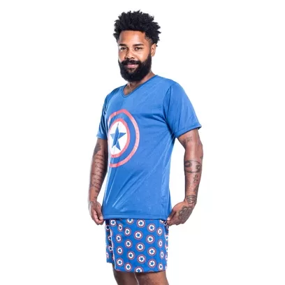 Pijama Curto Masculino Super Herói Capitão Amér