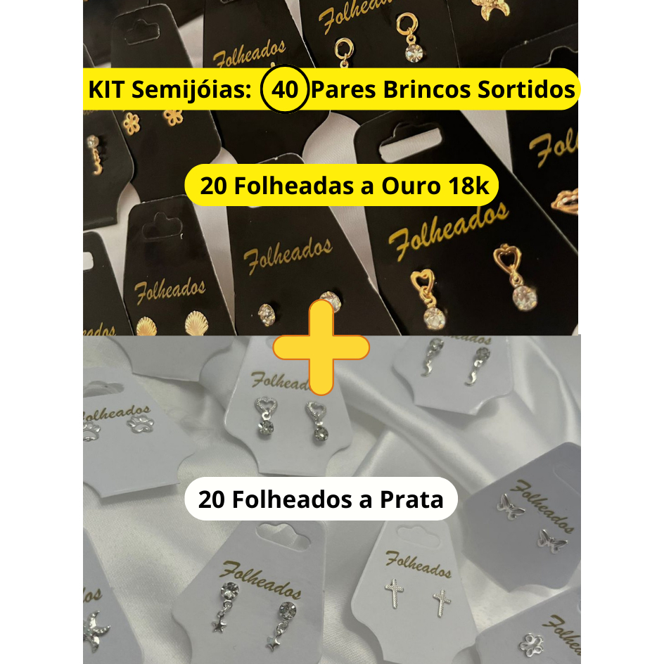 40 Pares Brincos Pequenos Folheados Misto: 20 Na Prata e 20 no Ouro Sortidos Antialergico Lembrança