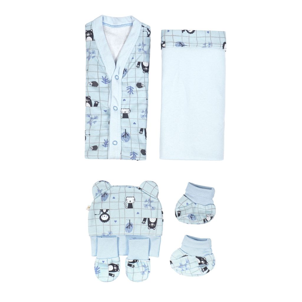 Kit Maternidade 5 Peças Bichos Azul Baby Joy Wear