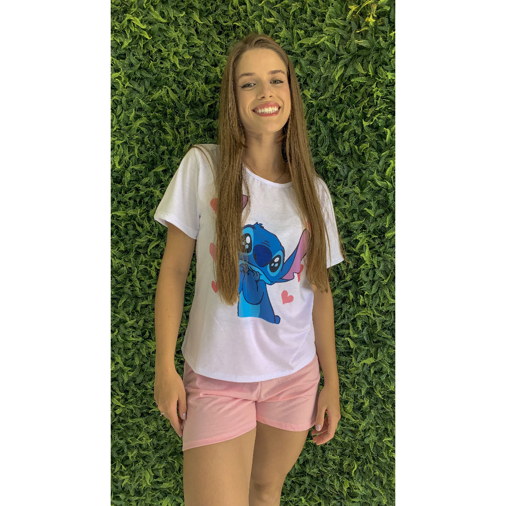 Pijam Feminino Adulto Noite Confortável Stitch Animação