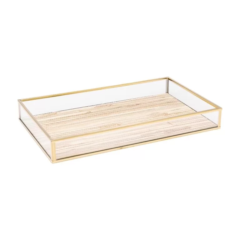 Bandeja Lyor de Metal Dourada com Palha 15cm x 25c