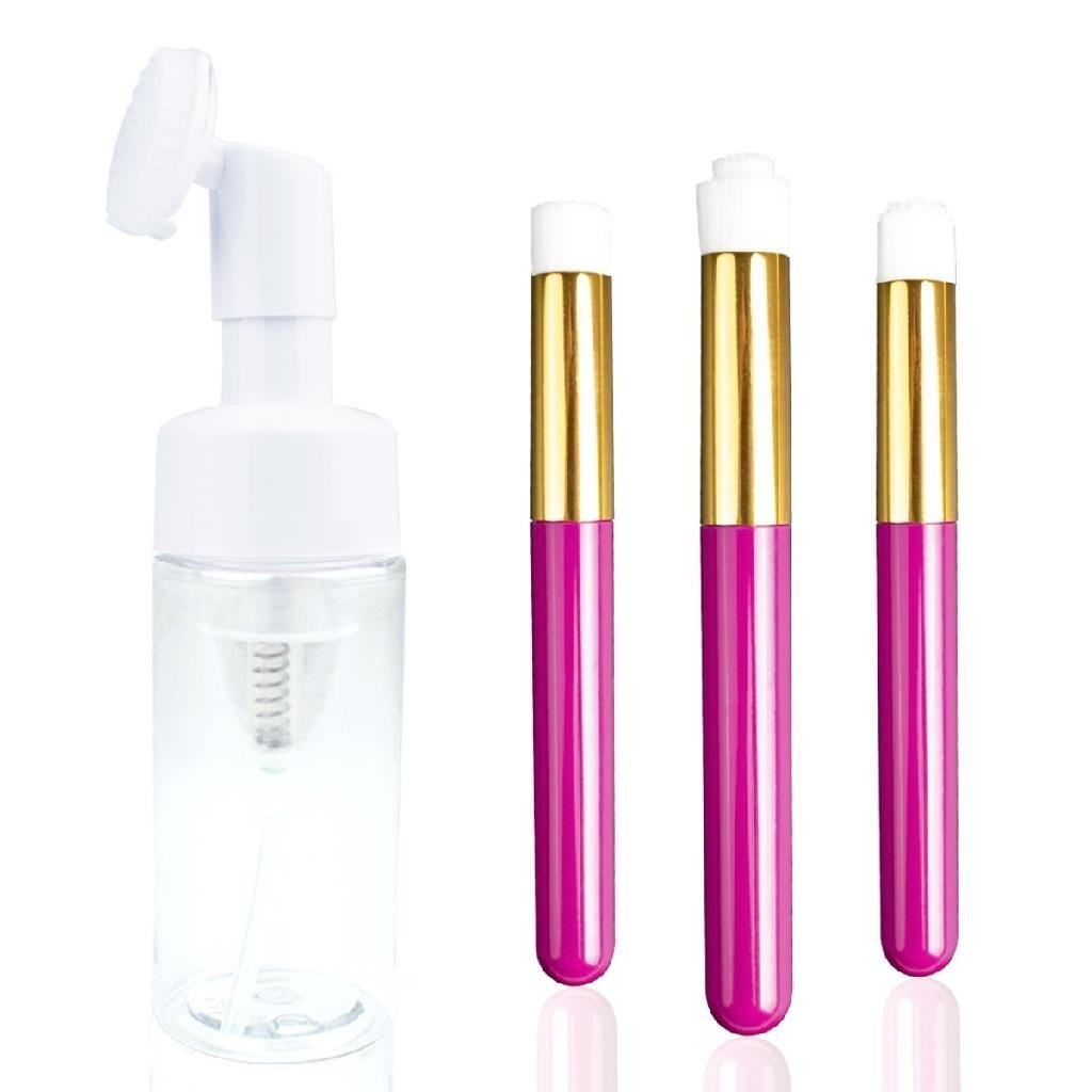 Kit Skin Care Pump Escovinha + Pincéis Limpeza Cílios e Pele Extensão de Cílios Alongamento de Cílio