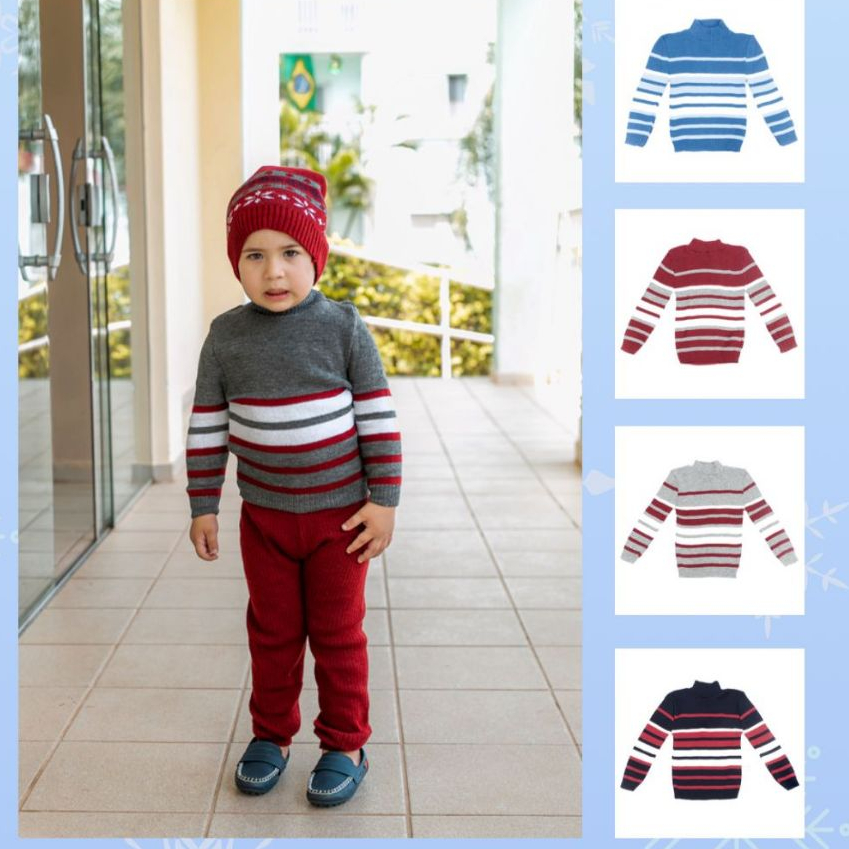 Blusa Cacharrel Lã Infantil Menino Manga Longa Diversas Estampas De 1 a 8 Anos