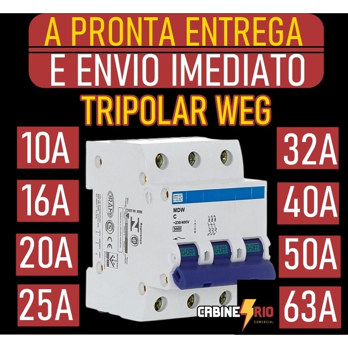 Disjuntor Weg Tripolar 10a, 16a, 20a, 25a, 32a, 40