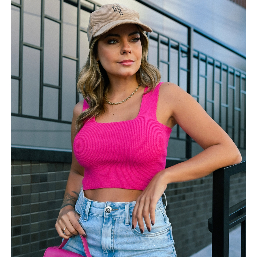 Cropped Tricot Modal Decote Quadrado alça larga