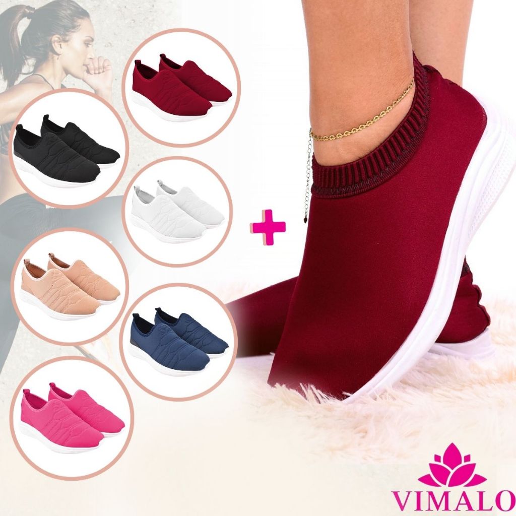 KIT 02 PARES Tênis Feminino Meia Calce Fácil Slip On Leve Flexível Confortável Para Caminhada Academ