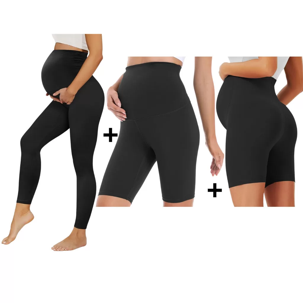 Kit legging gestante + bermuda gestante ciclista comprida + shorts gestante curto roupa maternidade