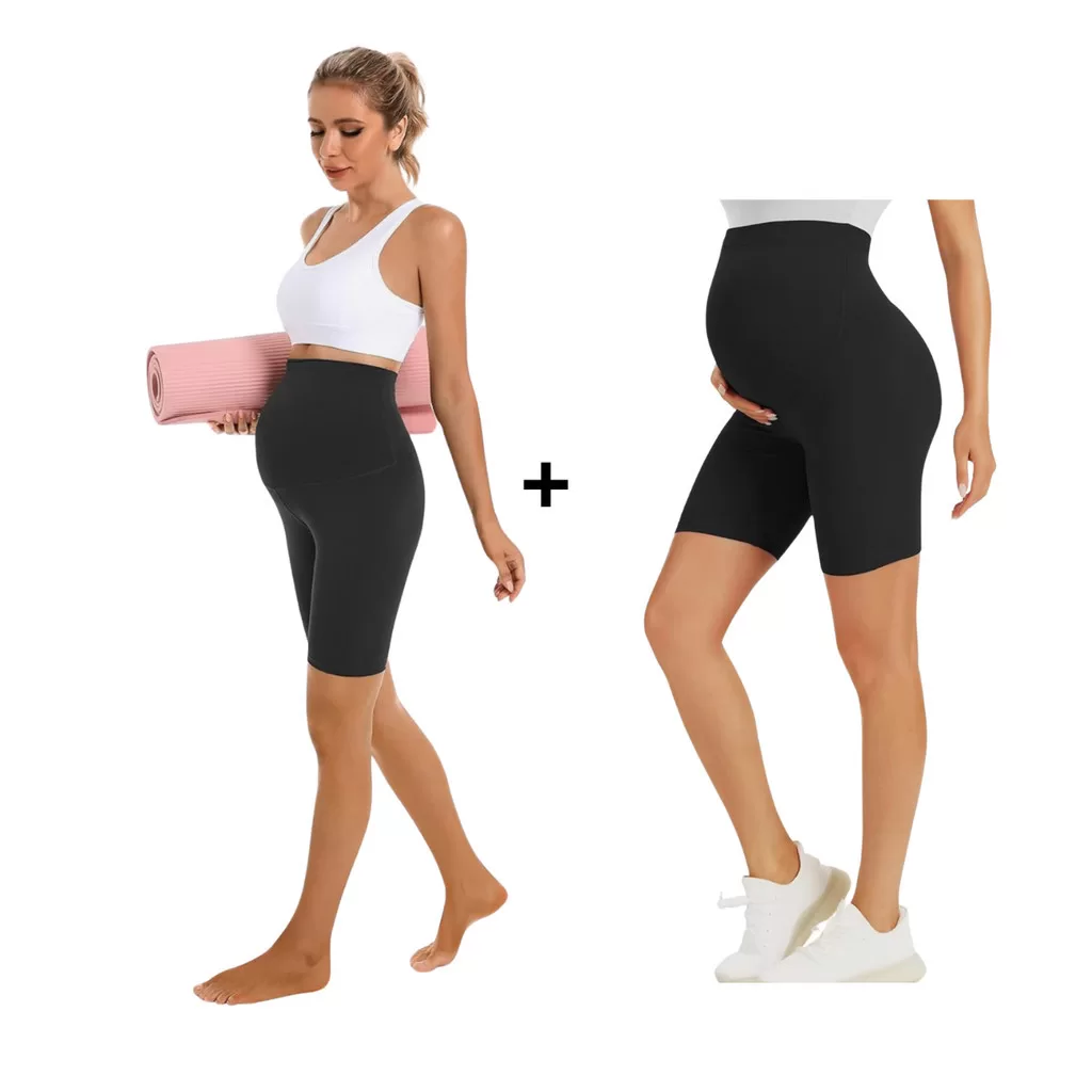 Kit bermuda gestante ciclista comprida + shorts gestante curto roupa maternidade alto conforto e sus