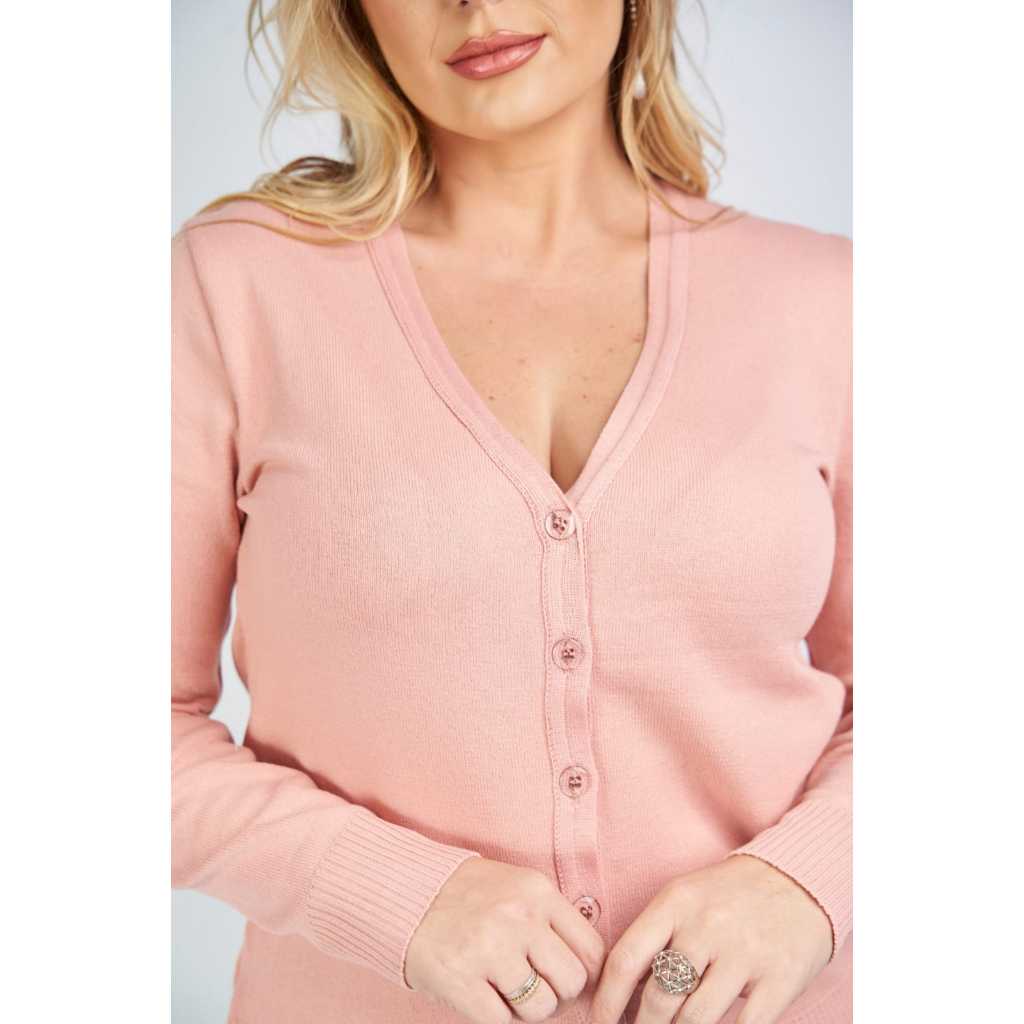 Casaco Liso Botões casaquinho Básico Elastano Blusa de frio Tricot