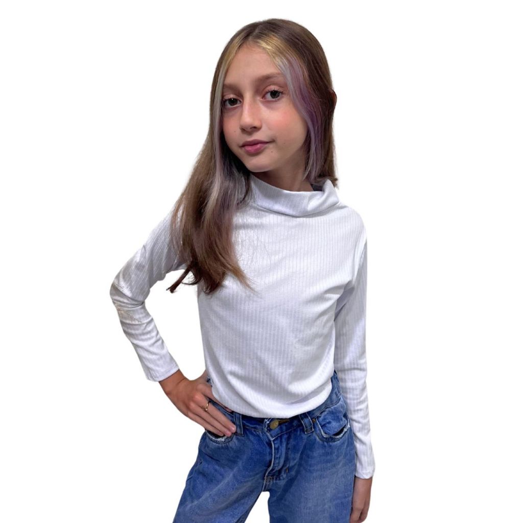 Blusa  Cacharrel Gola Alta Manga Longa Basica Infantil Canelado Inverno Blogueirinha