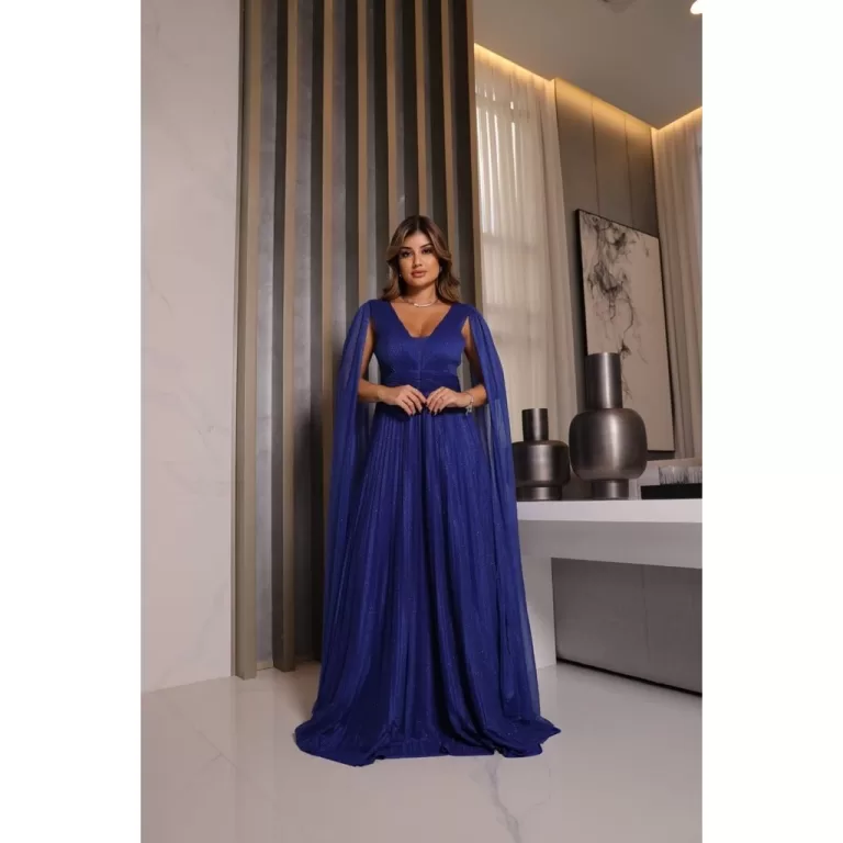 Vestido Feminino De Festa Longo Brilhante Plissado