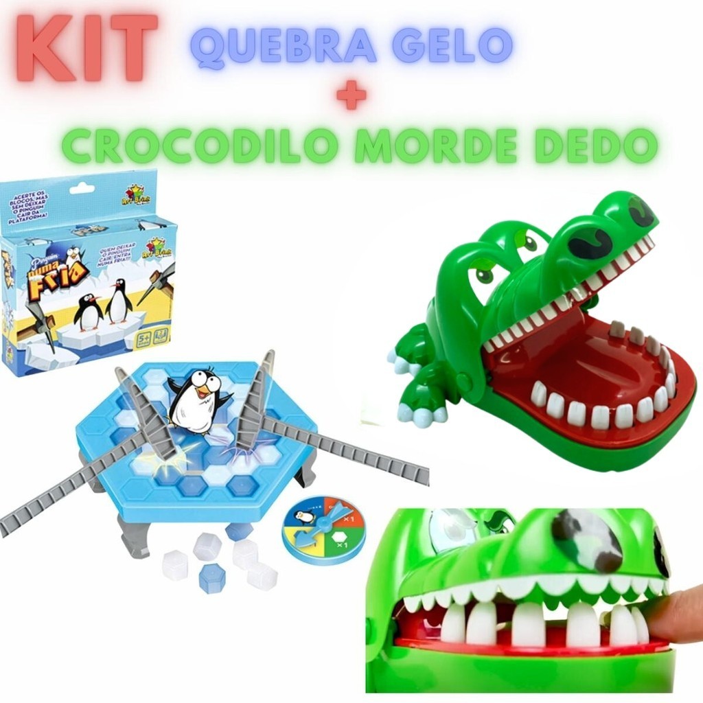 Brinquedo Divertido 2 Jogos Crocodilo e Quebra Gelo Pinguim