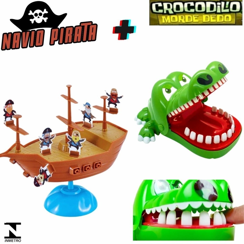 Brinquedo de Pirata Navio Infantil 2 Jogos Crocodilo e Navio Pirata Infantil