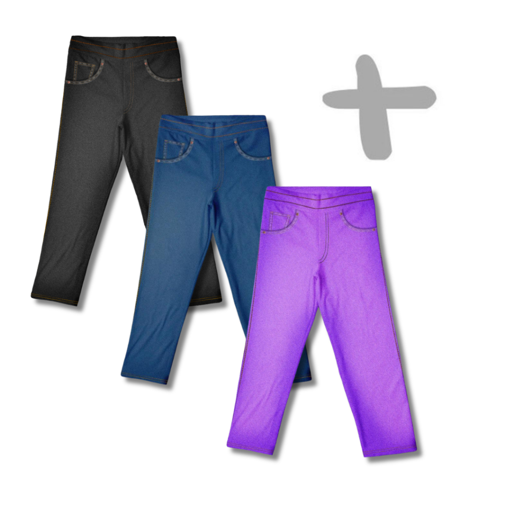 Kit 3 Calças Fake Jeans MiniBoo Feminina Infantil – 3 Cores Azul Escuro, Fucsia, Preto