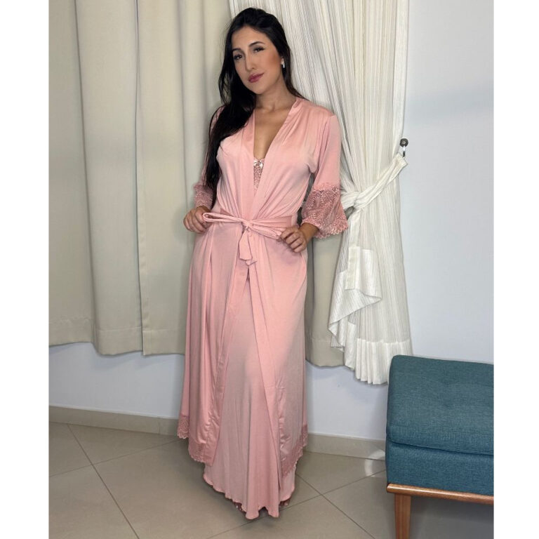 Robe Hobby Roupão Feminino Longo Luxo de Renda: E