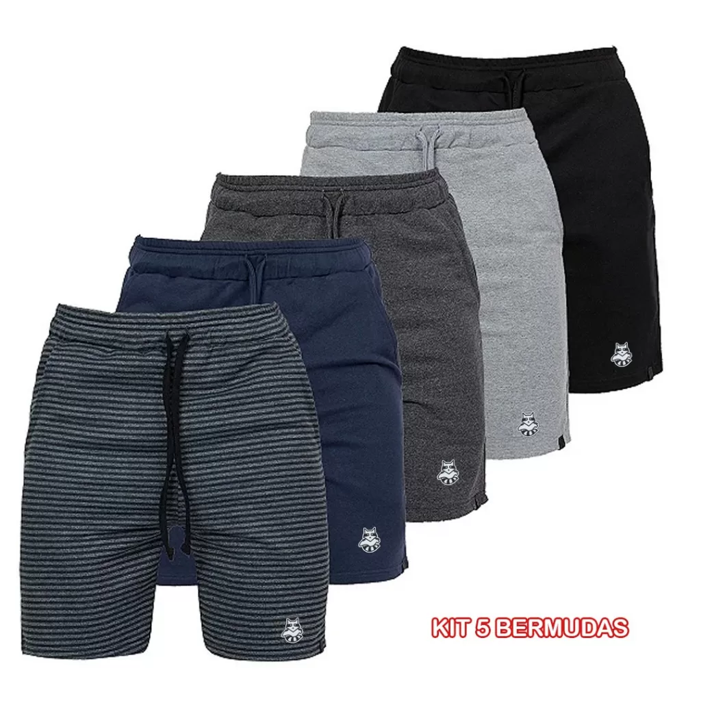 Kit 3 Bermudas De Moletom Premium Masculina Moletinho Com Bolso E Amarração cor sortidas