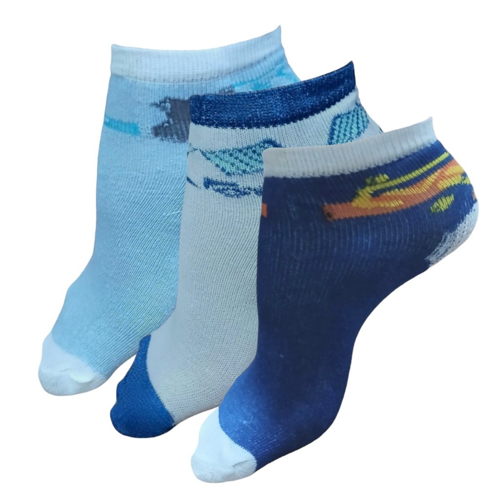 KIT 3 Meia Infantil Masculina Resistente Estampada 27a30