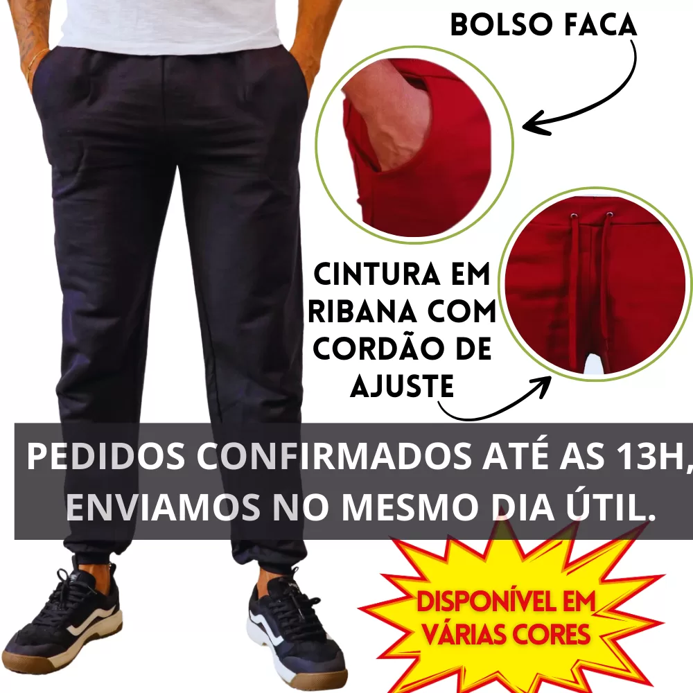 Calça de Moletom Peluciada Masculina Adulto Grossa Confortável