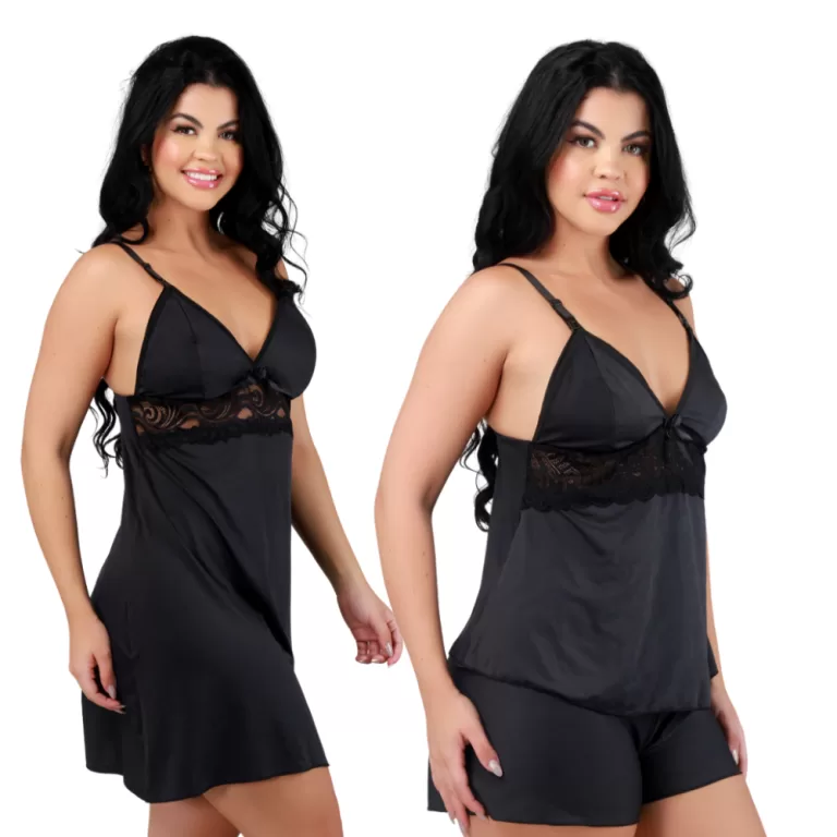 Kit Baby Doll + Camisola Amamentação Com Renda G