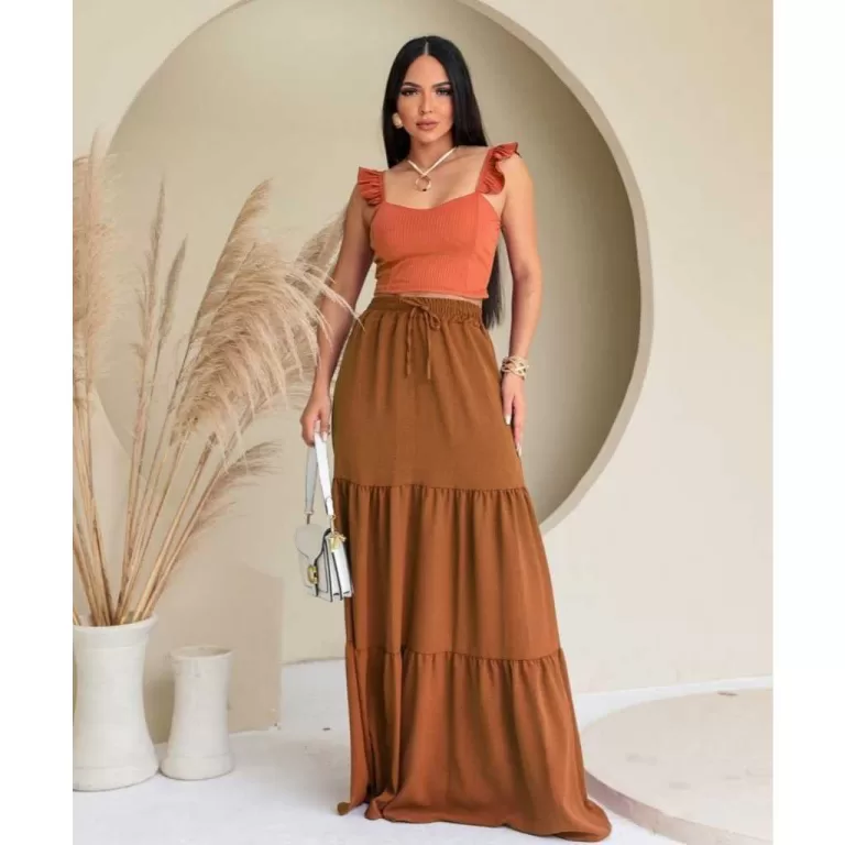 Cropped Feminino Alça Fina Babado com Bojo Blusa 