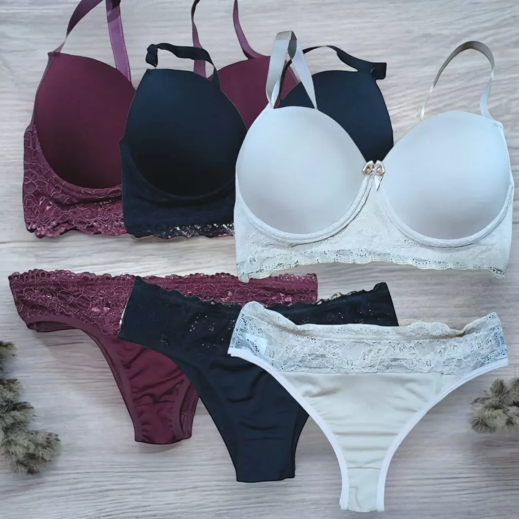 Kit 1 à 3 Conjunto Plus Size Sutiã Com Bojo e Calcinha com Detalhes em Renda Confortável