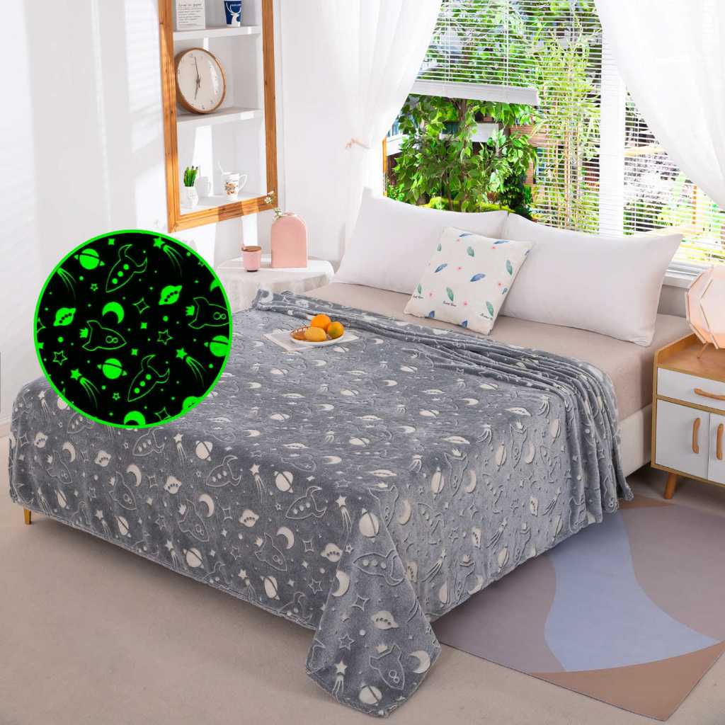 Cobertor Manta Brilha no Escuro Infantil 2,00×1,50 Mt Coberta Solteiro fluorescente
