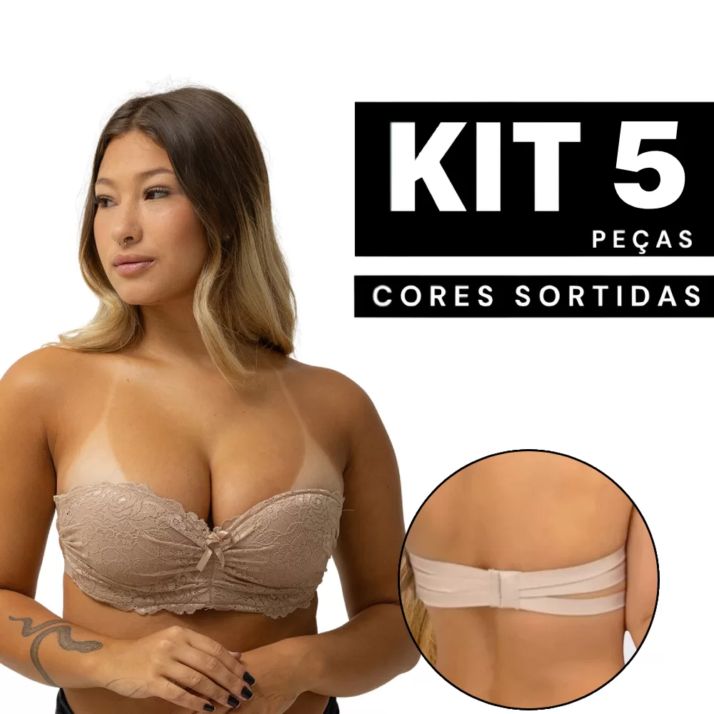 Kit 1 à 5 Sutiã Tomara que Caia Com Bojo Renda Sem Alça 3 Tiras Lingerie Feminina Confortável Barato