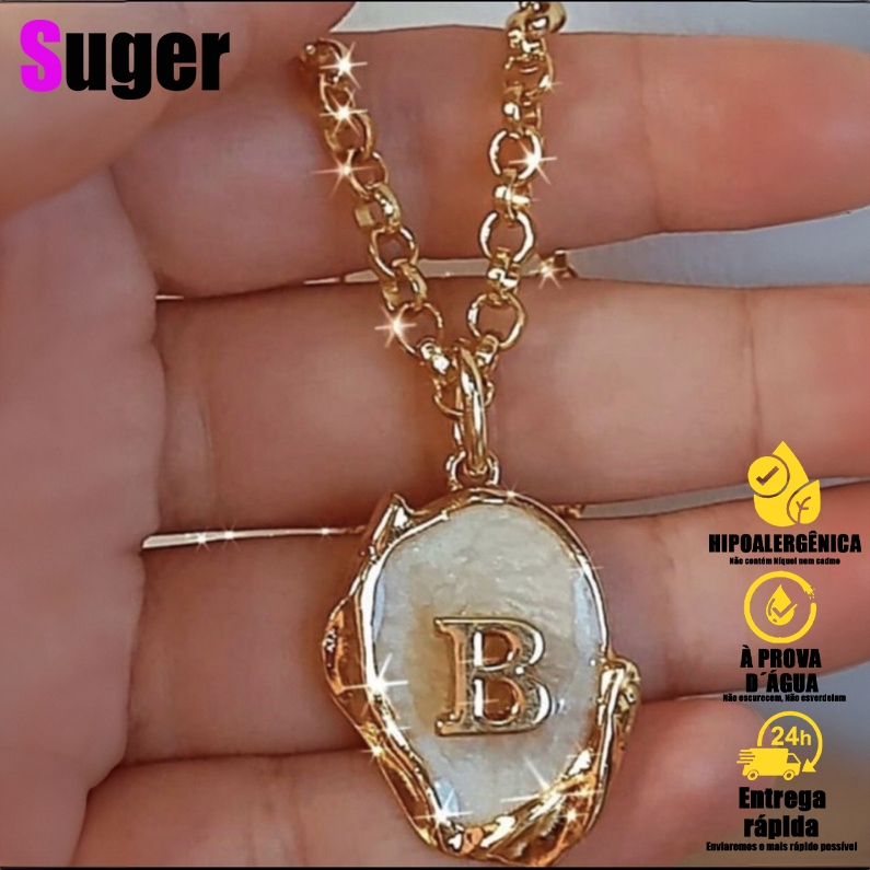 Colar Cordão Corrente Feminino Com Pingente Letra Do Nome do AatéZ Banhado a ouro18k