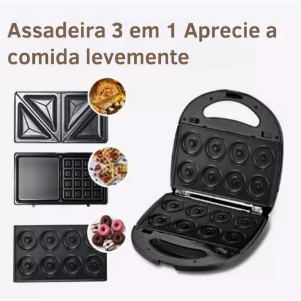 Máquina Donuts Wafler Rosquinha Sanduicheira 3 Em 1 110V