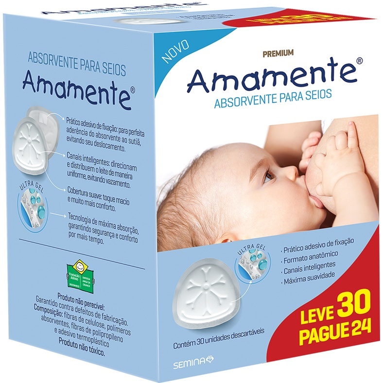 Absorvente para seios 30 unid amamente premium leve 30 pague 24