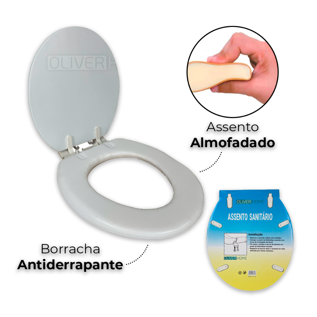 Assento Sanitário Almofadado Tampa Vaso Oval Universal Redondo Deca Celite Icasa Logasa Incepa Slim