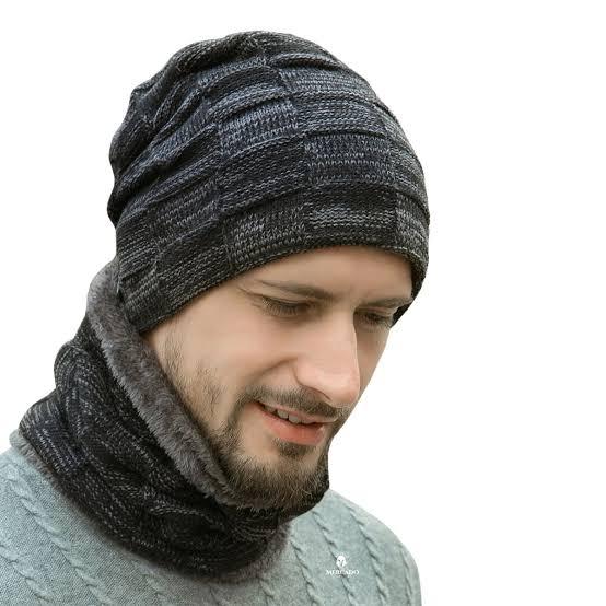 Touca de Frio Gorro Quadriculada Caida Cinza Mescl