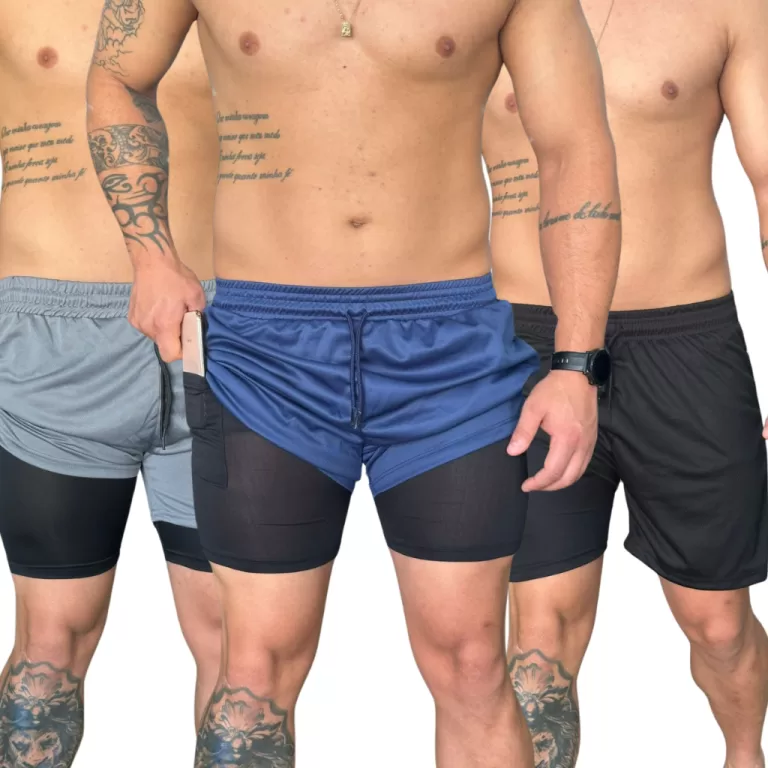 Kit 3 Shorts Masculino 2 em 1 Para academia  premi