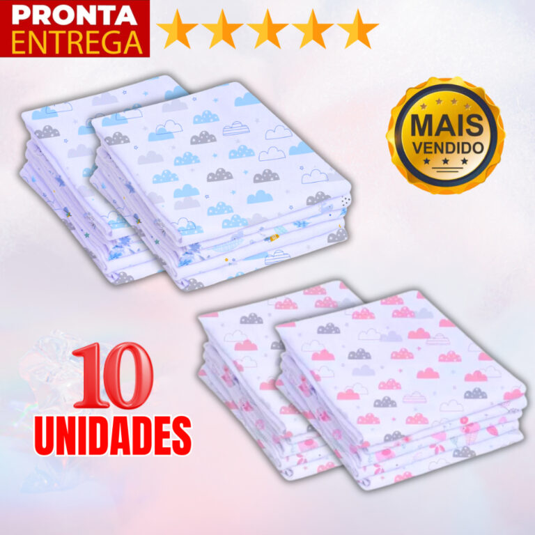 Kit 10 Unidades Fralda De Pano Estampada 60 x 60 E