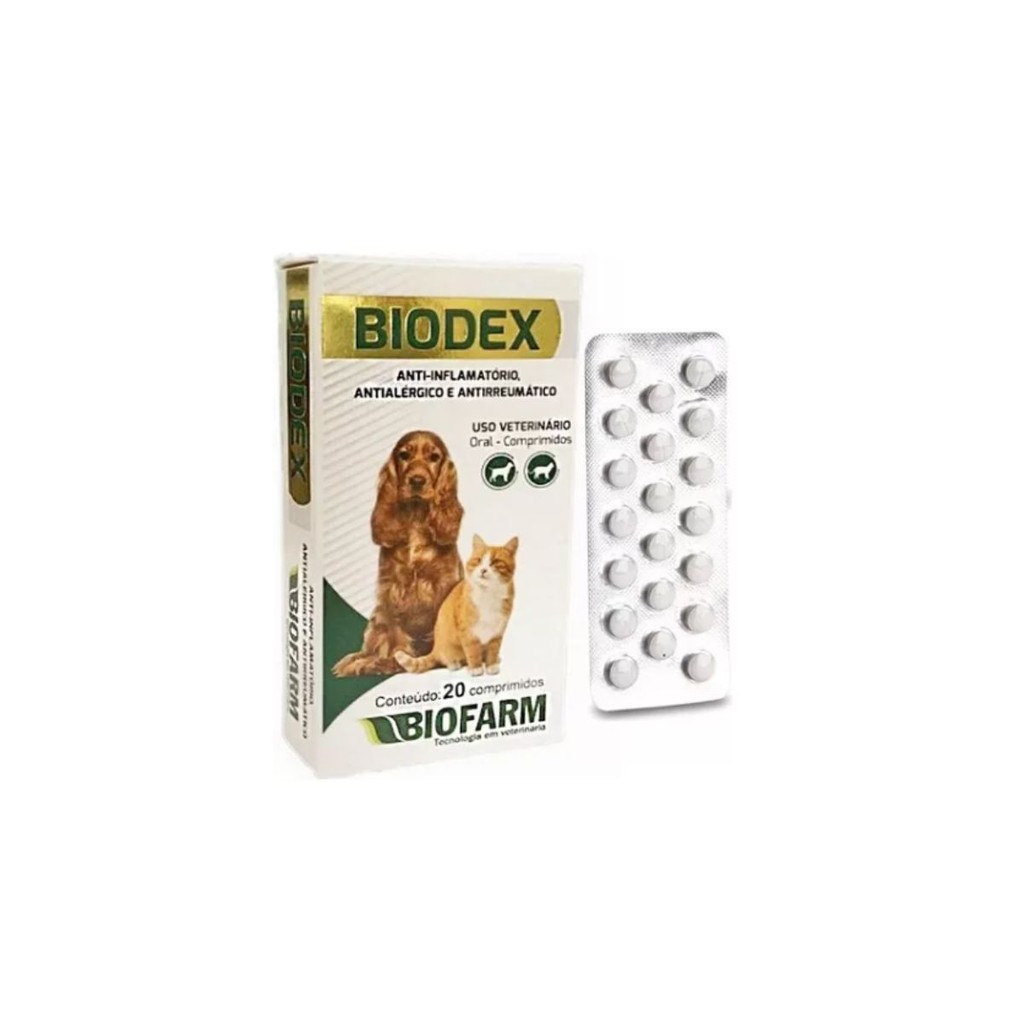 Antiinflamatório Para Cães e Gatos Biodex Cartela 20 Comp