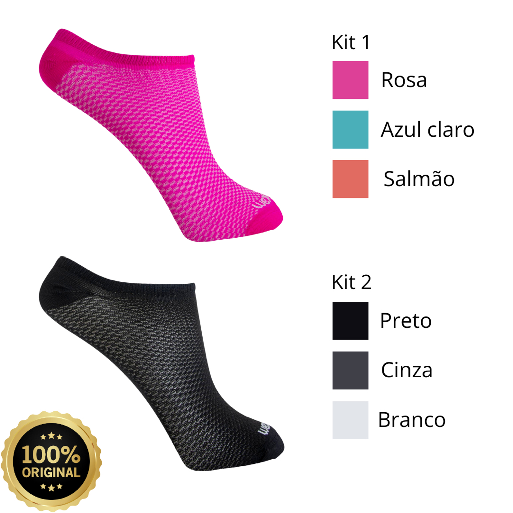 Kit 3 pares Meia Feminina Micro Invisível Poliamida